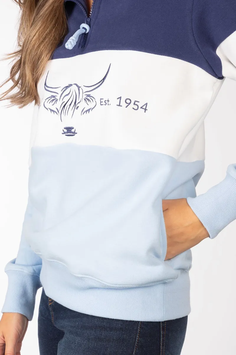 Rydale Ladies Sweatshirt - Byland - Cow - Denim/White/Soft Blue-3