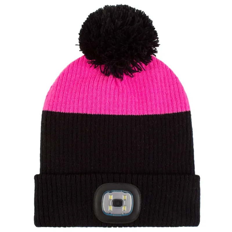 Platinum Mull Ladies Waterproof LED Pom Beanie Hat - Black/Pink