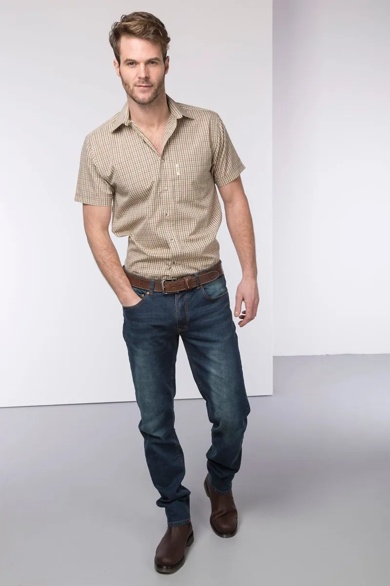 Rydale Men's Short Sleeved Check Shirts - Poacher Beige-2