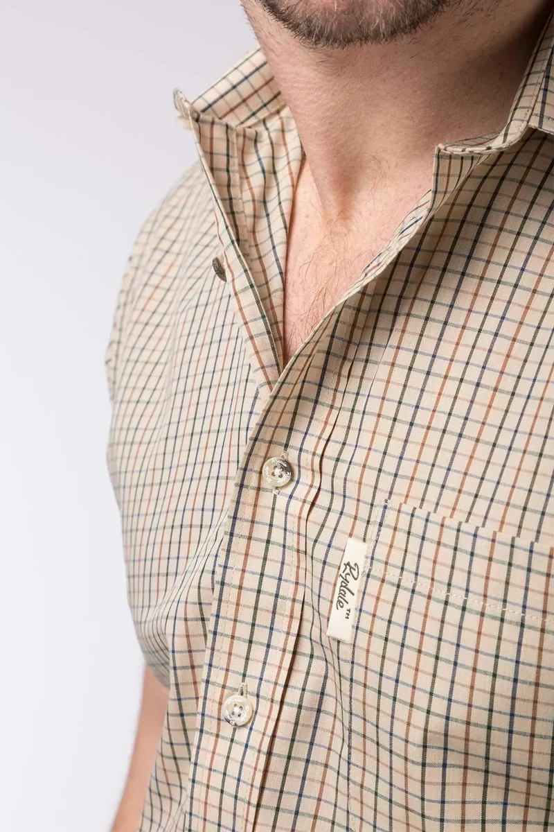 Rydale Men's Short Sleeved Check Shirts - Poacher Beige-3
